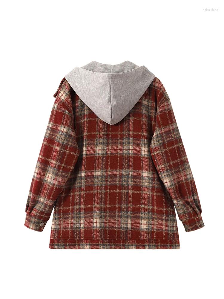 Women's Jackets: Red Plaid Korean Long Sleeve Coat, Y2k Fashion Streetwear, Vintage Loose Outwear