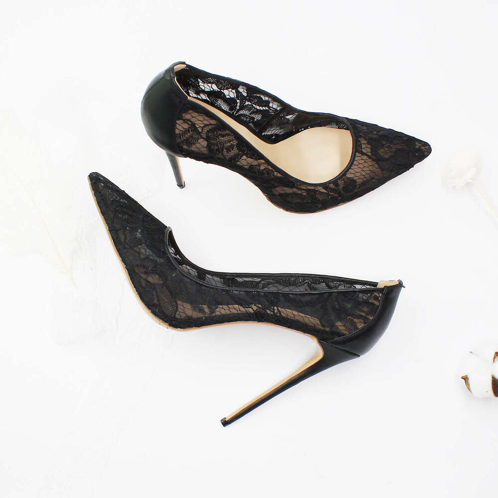 2024 New Pointed Toe Stiletto Lace Wers 12Cm High Heels Women's Hollow Wedding Reception Plus Size Shoes
