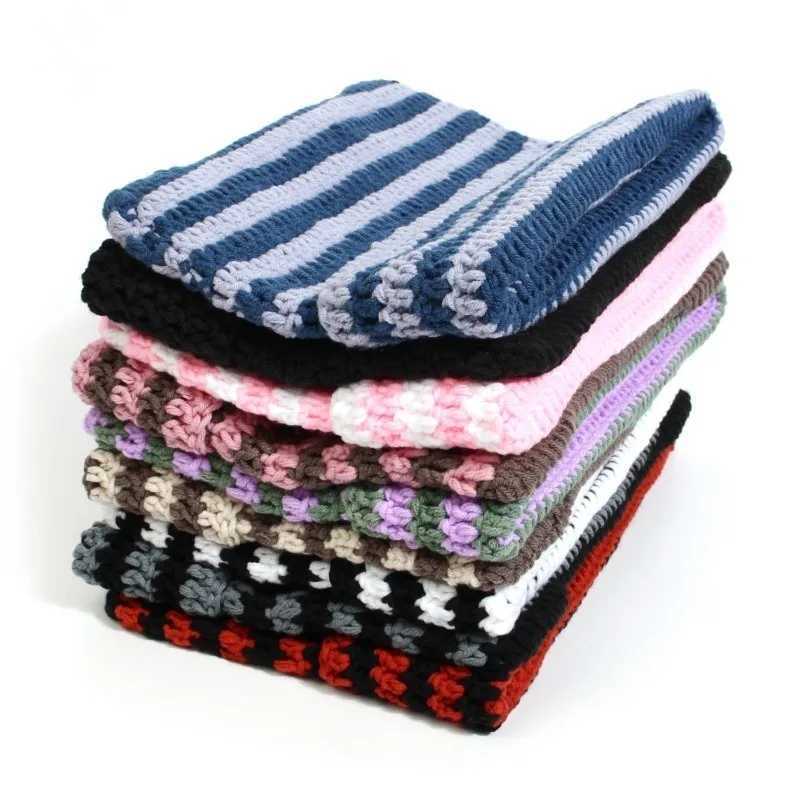 New Japanese streetwear Harajuku Beanie Little Devil Striped Knitted Hat with Girls Autumn Cute Cat Ear Hat X250212