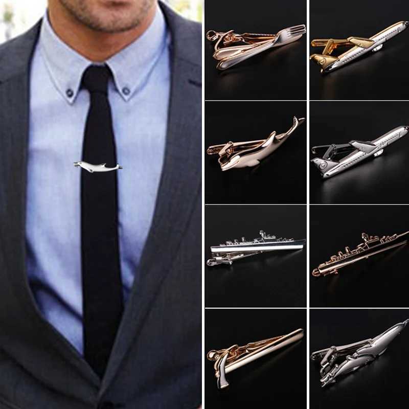Mens alloy metal gold tie clip cufflinks steamboat dolphin airplane tie bar wedding jewelry pin W250111