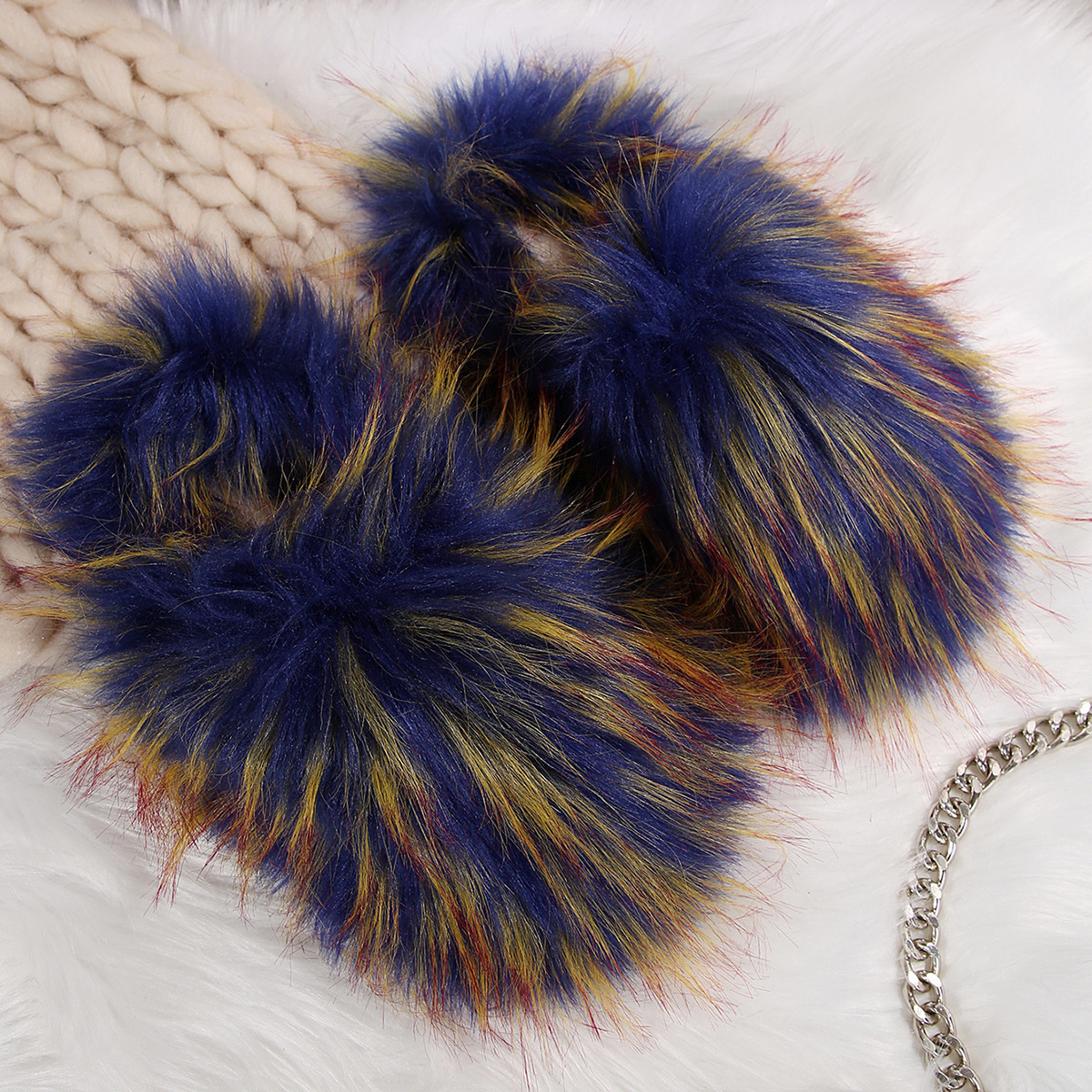 2024 new slippers for women's autumn and winter home with plush insulation, imitation fur anti slip cover, toe hair mop