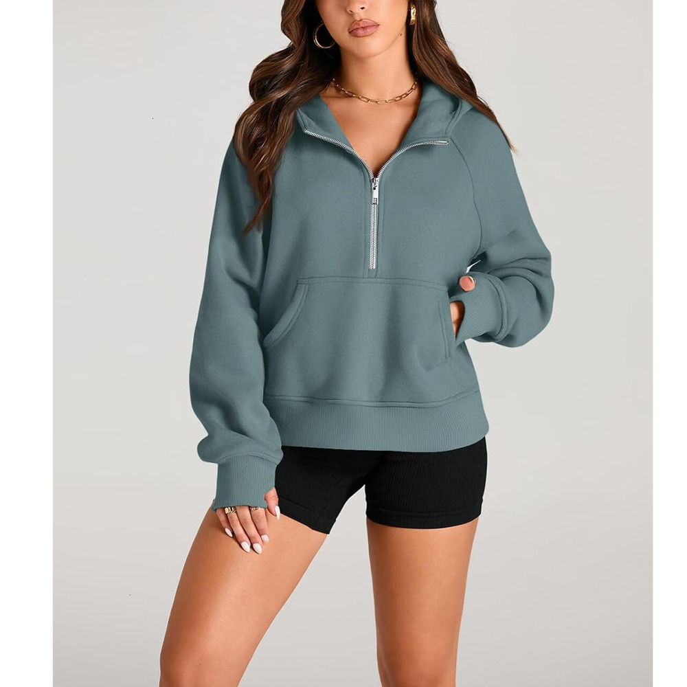 Cropped Hoodies Fleece Half Sweatshirts Jackets Womens Quarter Zip Up Pullover Fall Outfits 2024 Winter Clothes