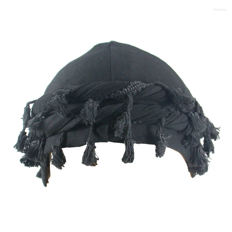 Berets Men Hat Punk Burr Trim Twisted Tail Fringe Cotton Bandana Hop Turban Hats Head Wrap Beanie Cap Solid Color Docker