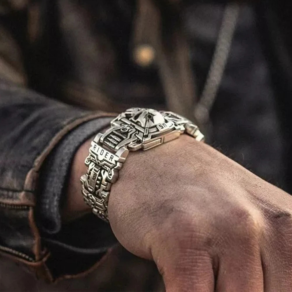 Vintag Domineering Skeleton Bracelet Mens Gift Punk Hip Hop American Night Rider Bracelet Gothic Charm Mens Motorcycle Jewelry Direct 240909