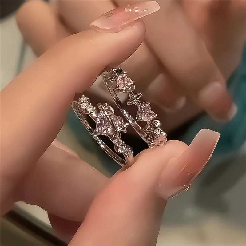 Mole Pink Heart Rings for Women Opening Personality Finger Ring Fashion Sweet Girls Jewelry Wedding Party AccoriesXJ250110