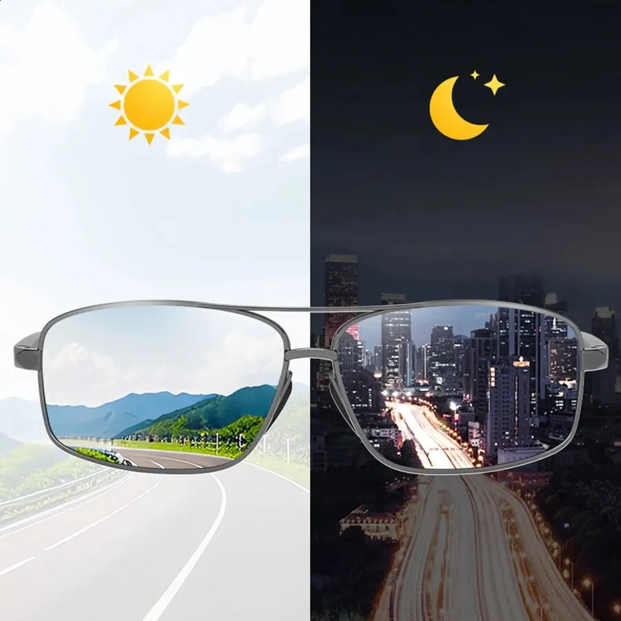 Aluminum magnesium alloy frame pochromic sunglasses for mens driving chameleon sunglasses day and night UV400 glasses 240909