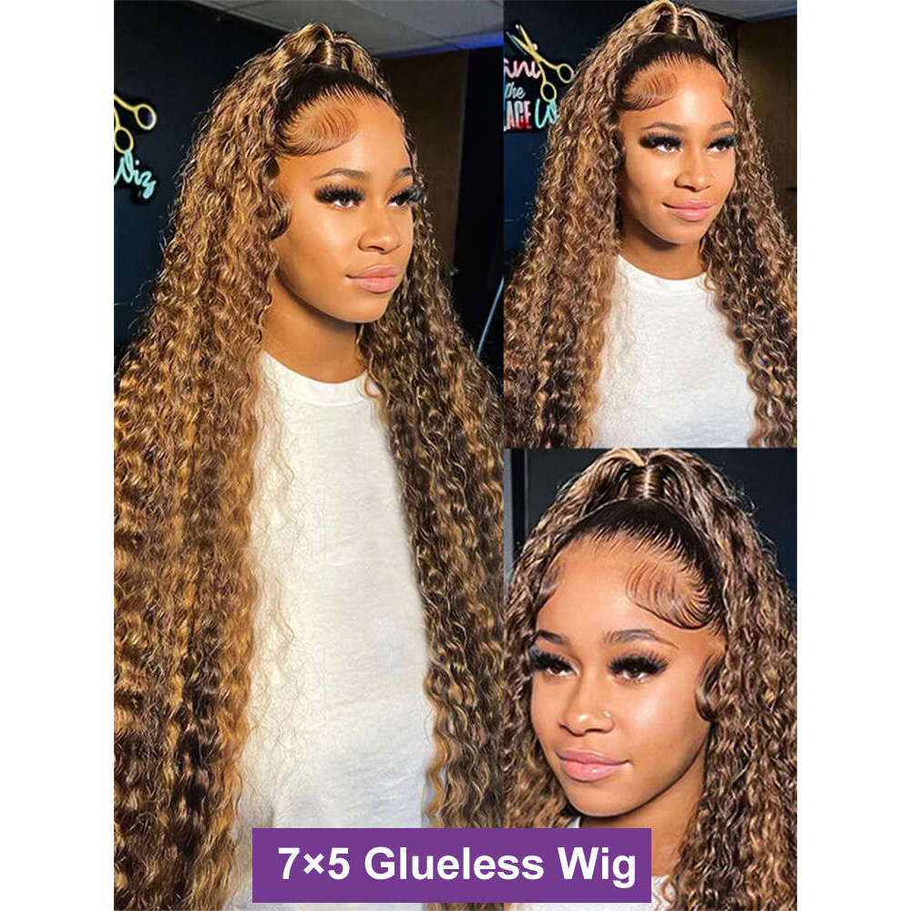 Highlight Ombre Deep Wave 7x5 Glueless Human Hair Ready To Wear Brazilian 4/27 Curly Wig 13x4 Lace Frontal Wigs For Women