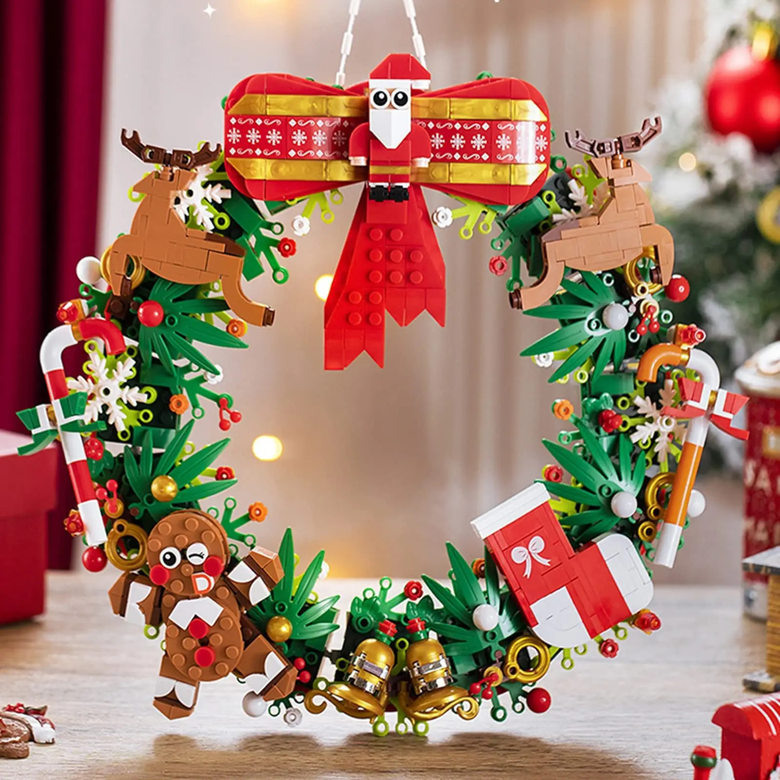 Christmas Building Blocks Set Eucalyptus Wreath Model Home Decoration Creative Crafts Gifts for Xmas Collection 240929