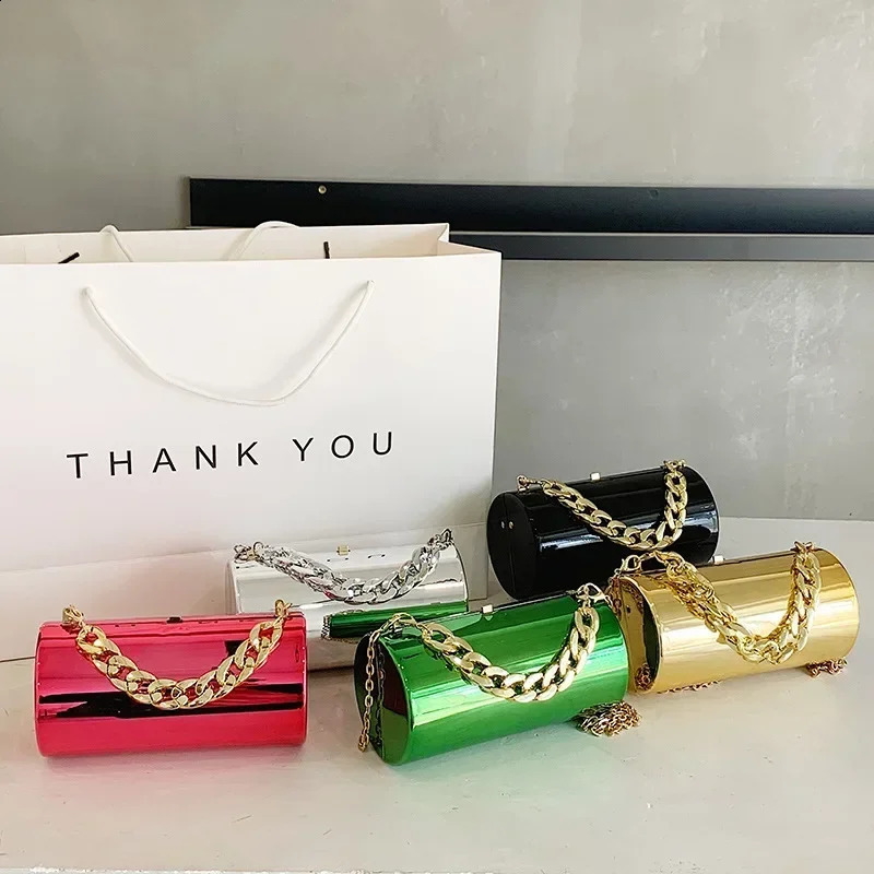 Womens Handbag Bags For Women 2024 Party Clutches Fashion Cylinder Mini Evening Purse Crossbody Shoulder Bag Gold Box Clutch y240909ZYl
