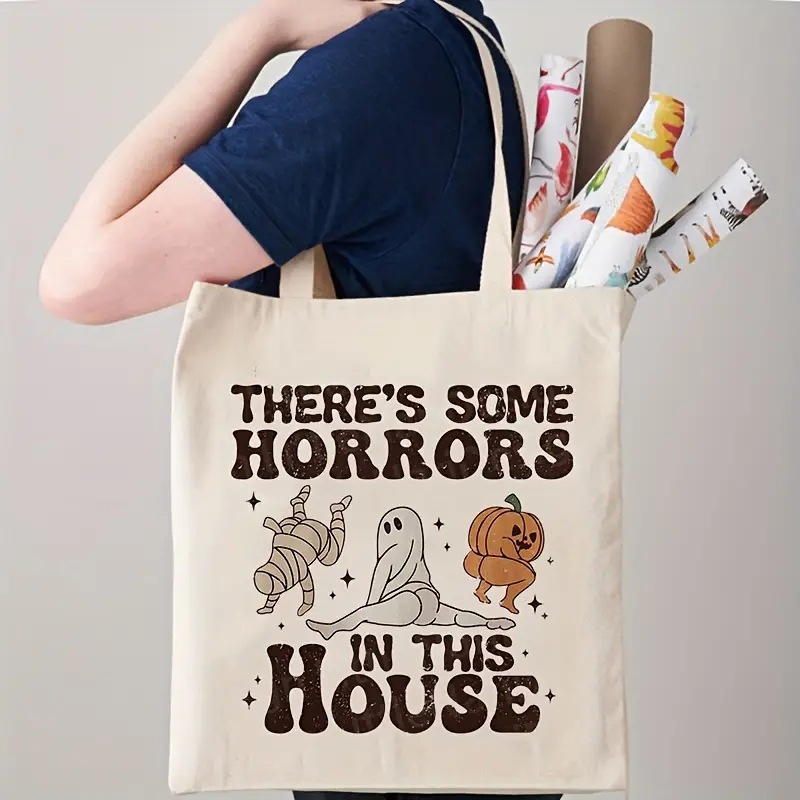 Halloween print canvas shoulder folding tote bag, shopping bag dh910320090