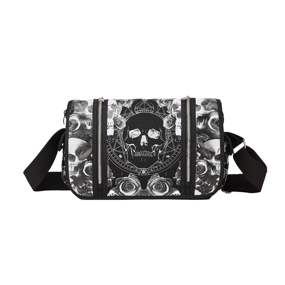 Canvas bag single shoulder high sense large capacity crossbody bag Halloween skull commuter Europe and the United States street trend hanging bag
