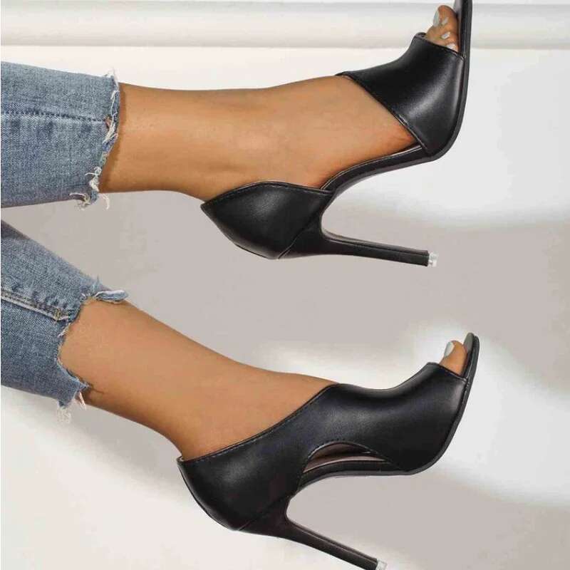 Open Toed Women High Black Pumps Peep Toe Heels Ladies Shoes Talon Femme Sexy Hvt735