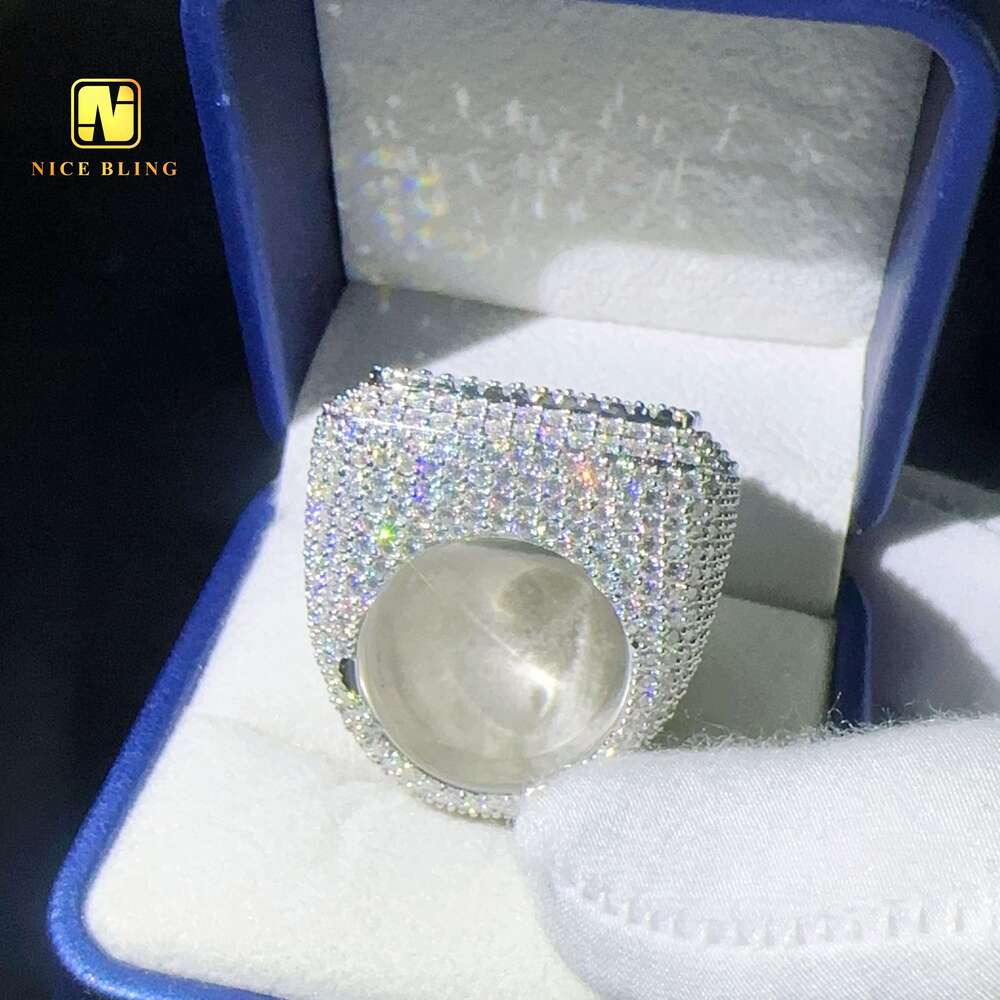 Iced out jewelry hip hop sier moissanite diamond men rings large square shape engagement ring