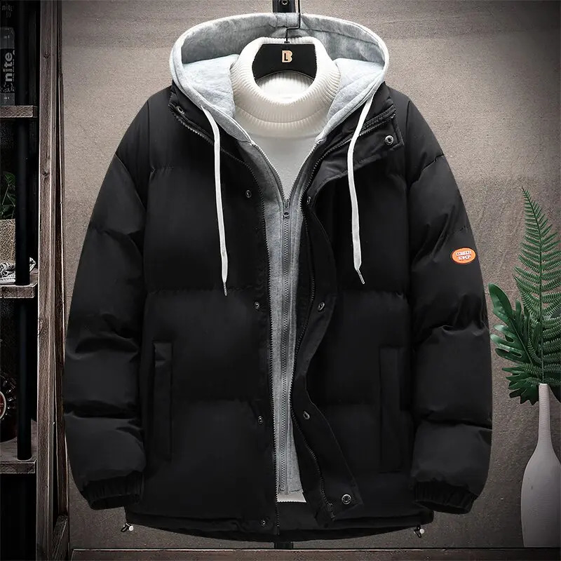 Winter jacket mens thick warm Parkas mens hooded inflatable jacket double cotton padded jacket fashionable casual jacket top 240909