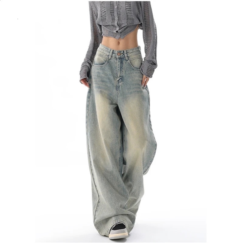 American Vintage Y2K Wide Leg High Waist Straight Jeans Pants Womens Casual Baggy Grunge Streetwear Style Denim Trouser 240821