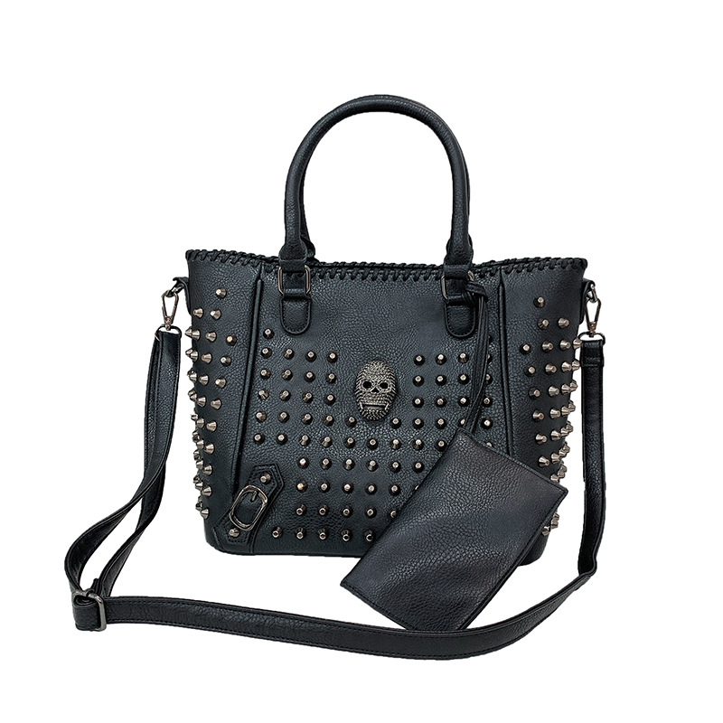 2025 Designer Style Studded Punk 3 Tote Street Wear Shoulder Bag, Halloween Skull Decor Handbags With Coin Purse Bag,