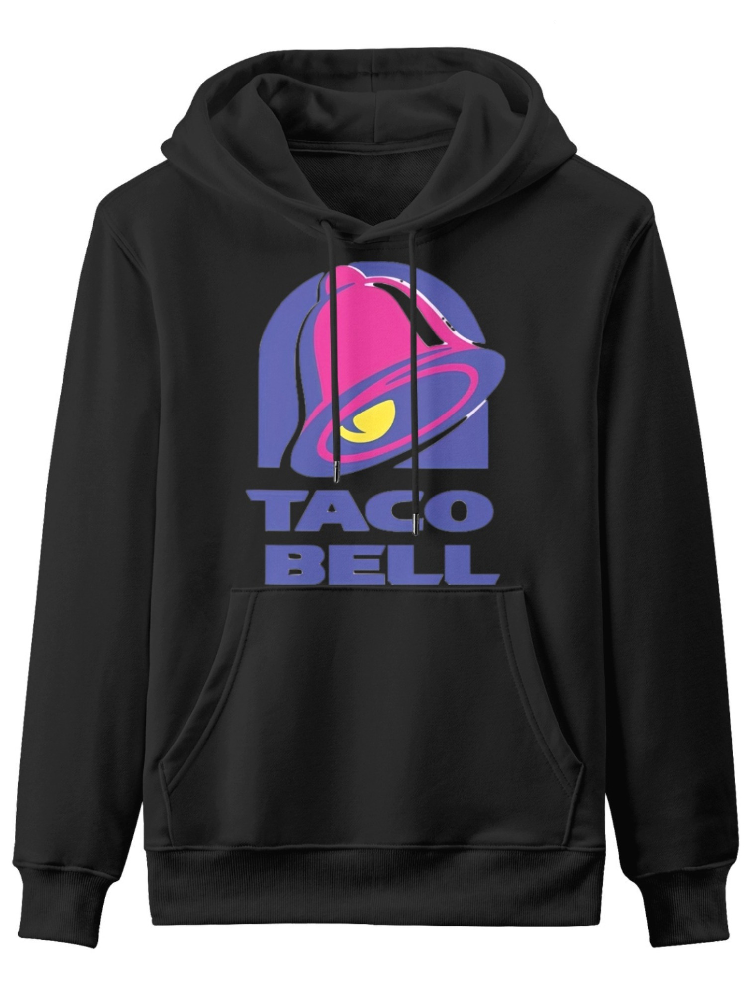 Taco Bell Print Graphic Men's Hooded Sweatshirt with Slight Stretch Knit Fabric Loose Fit Style Long Sleeve Pullover with Printed Design Machine 