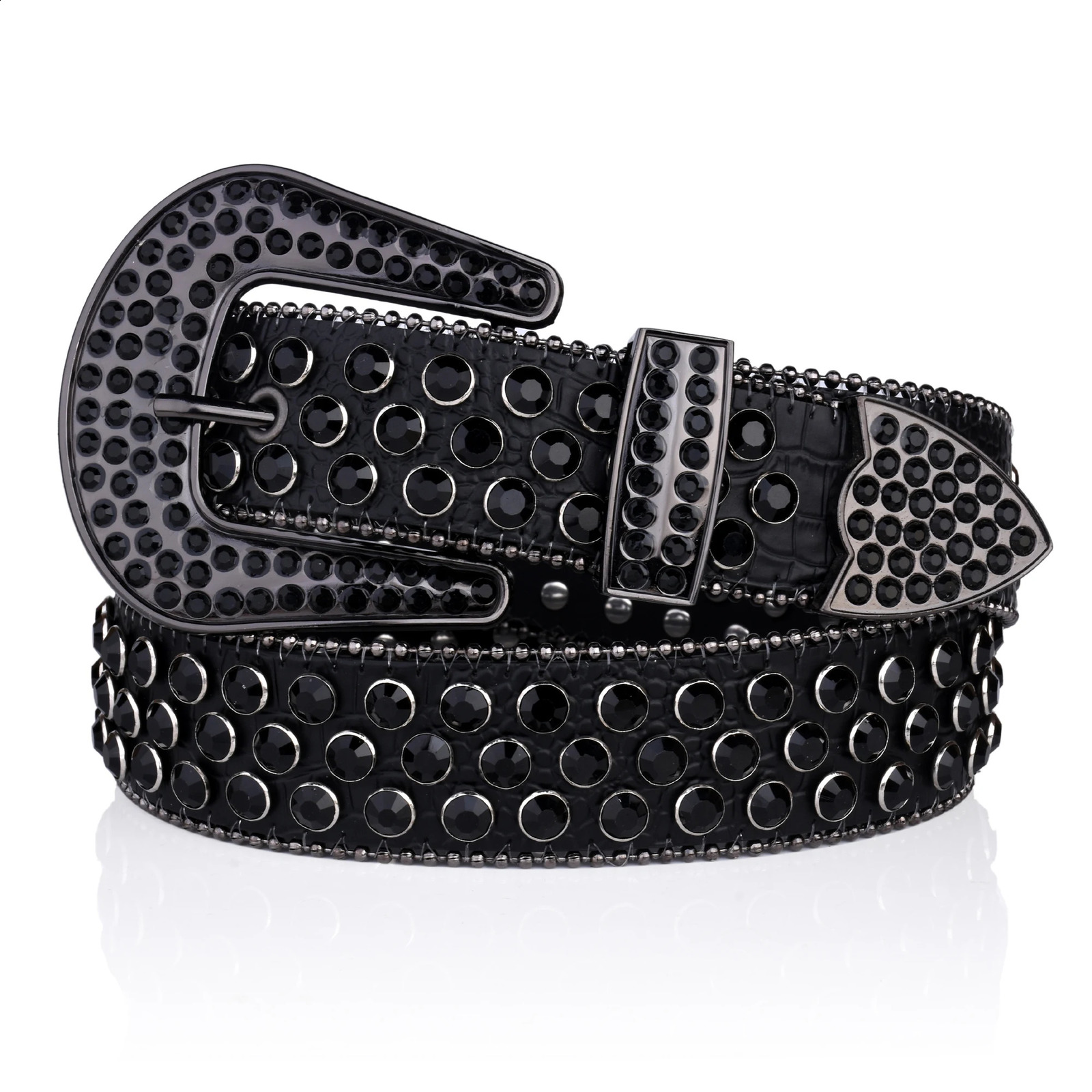 Stud rhinestone strap womens fashion strap shiny Pu leather strap wedding party strap couple Valentines Day gift 240909