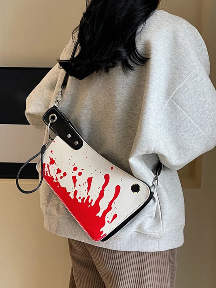 Womens Terrifying Cross body Bag PU Leather Gothic Clutch Wallet Adjustable Shoulder Strap Knife shaped Handbag Halloween Outdoor 240909