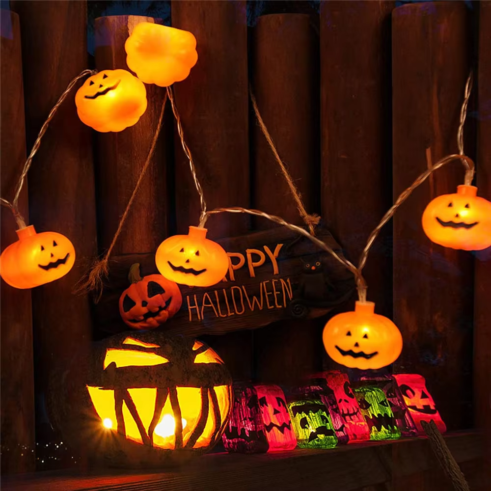 Halloween LED Decorative Light String with Pumpkin Shaped Bat Spider Small Light String Battery USB Power