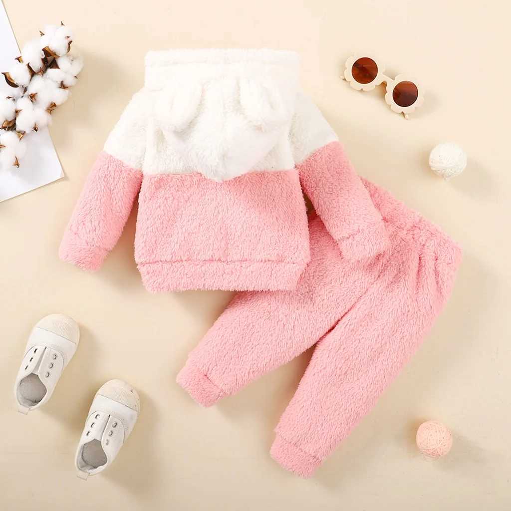 Clothing Sets 0-2 Years Newborn Baby Girl Fluff Hooded Clothes Set Long Sleeve Hoodie Top + Pant Autumn and Winter Warm Daily 2PCS Outfit H241126