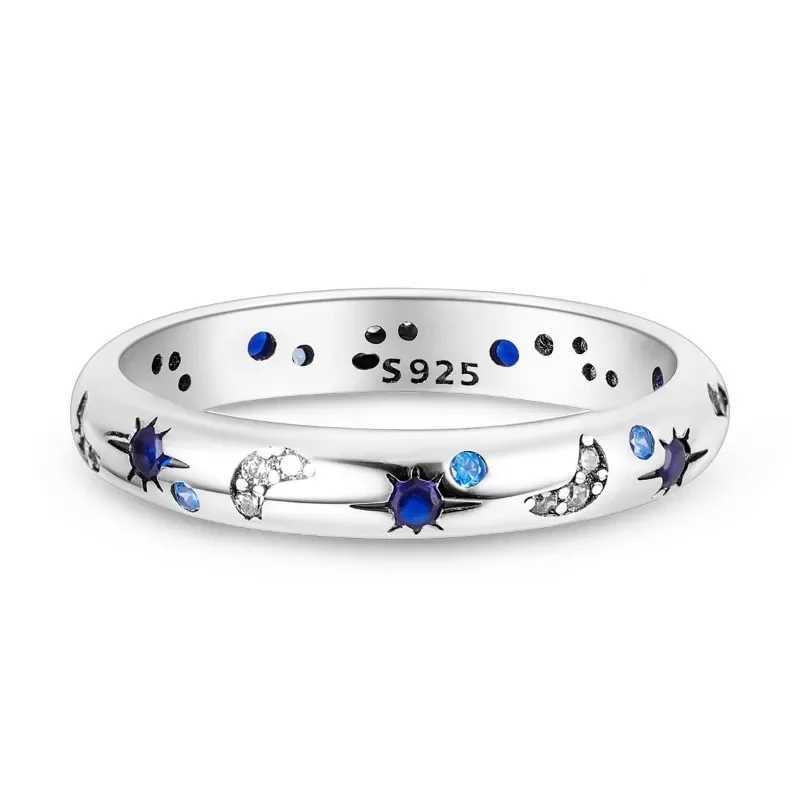 2023 New Celestial Blue Sparkling Moon Sun Star Crystal Ring for Women Fashion Elegant Stackable Finger Band Party Jewelry GiftsX240909