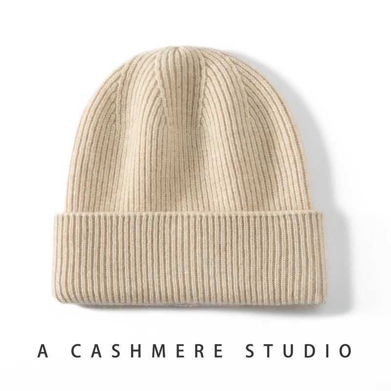 High Quality 100% Cashmere Knitted Hat for Wen and Men Casual Beanie Hat Thicken Cap Winter Soft Warm Cashmere Caps Unisex X250212