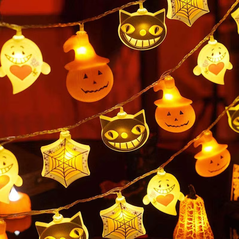 Halloween Lights Scary Monster Cat Ghost Pumpkin Indoor Battery Decoration Warm White String Lamp