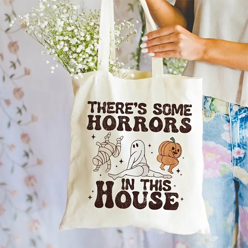 Halloween print canvas shoulder folding tote bag, shopping bag dh910320090