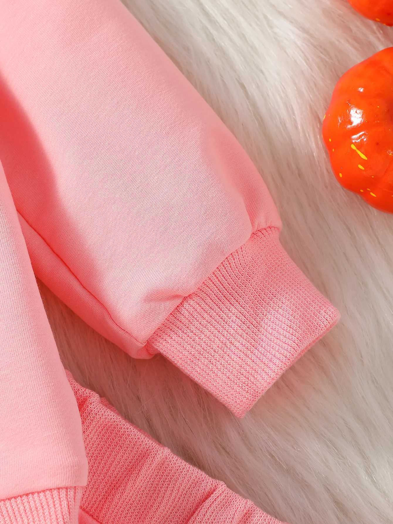 Clothing Sets 2024 2Pcs Baby Autumn/Winter Gilrs Pink Long Sleeve Print Ghost Sweatshirt Set For Halloween Day H241126