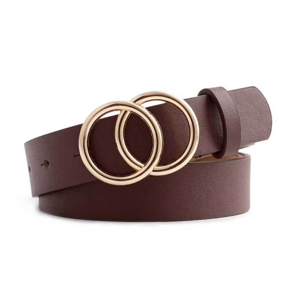Womens Double Round Belt PU Metal Fashion Leather Retro Luxury Belt Solid Color Belt Casual Dress Jeans Accessories W240920