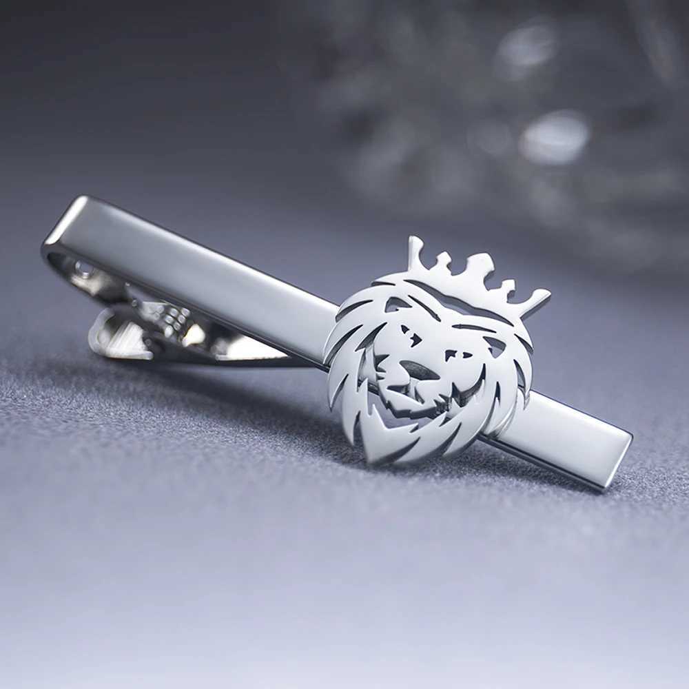 Tangula Punk Crown Lion Tie Clip Stainless Steel Mens Animal Hip Hop Party Accessories Necklace Clip Groom Wedding Jewelry W240907