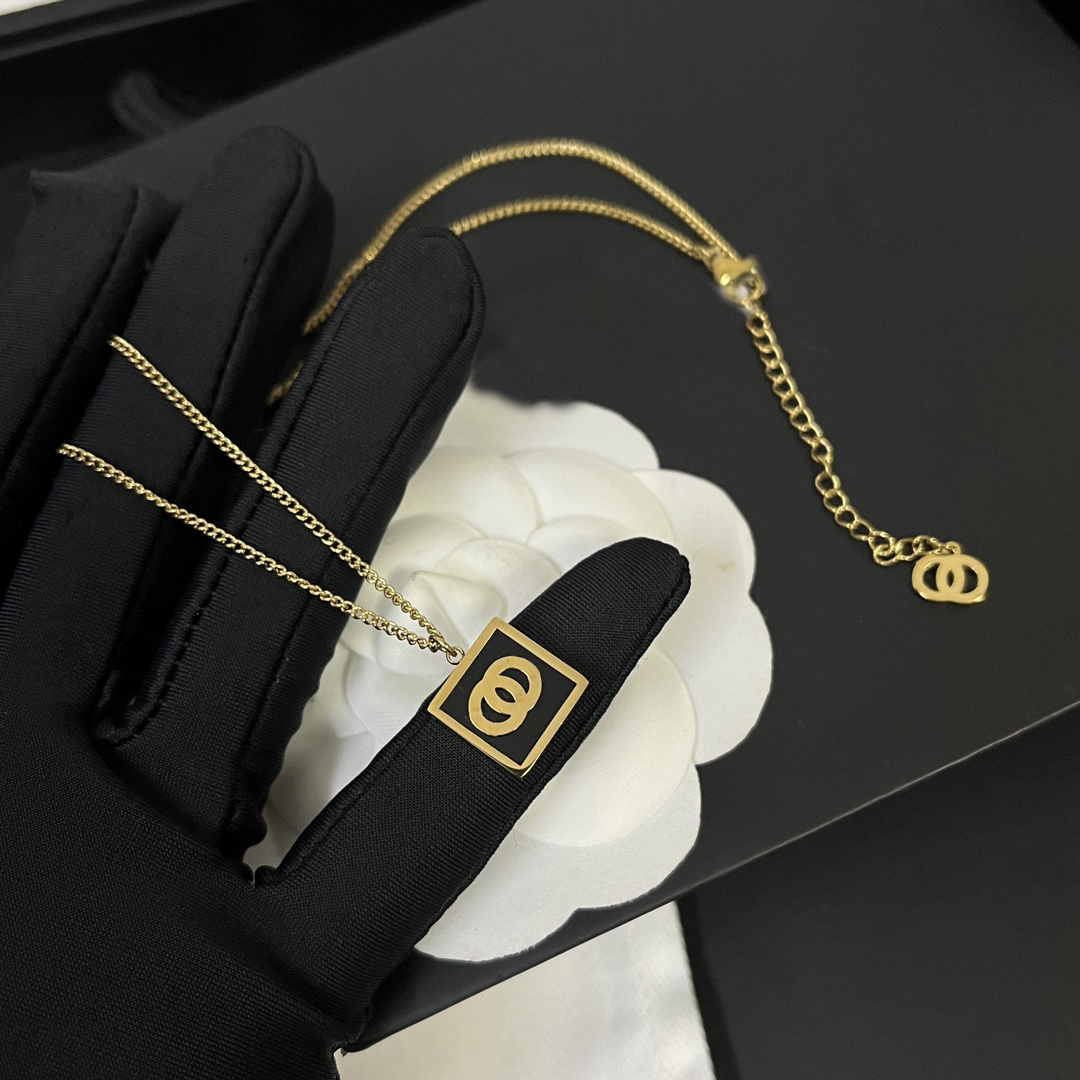 Classic Pendants Necklaces Double Layer Gold-color Stainless Steel Geometry Choker Pendant Necklace Chain Jewelry Accessories Gifts Size Adjustable