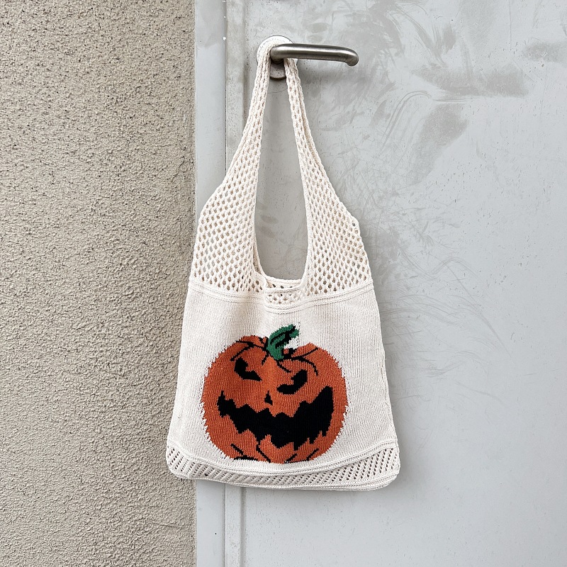 Women Fashion Shoulder Halloween Funny Pumpkin Tote Trend Knitted Bag Free shipping dh910320090