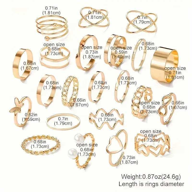 22 Pieces of Fashionable Multi Jointed Womens Ring Set with A Heart Shaped Design and A Niche Butterfly Ring Layering AccessoryX240909