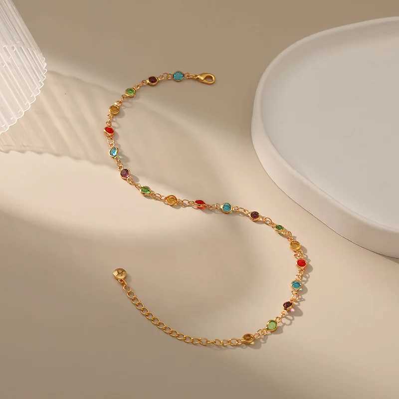 Little Fresh Stained Glass Women Anklet 22cm Adjustable Size Fine Link Chain Summer Ethnic Style Jewelry Beach AccessoriesX240909