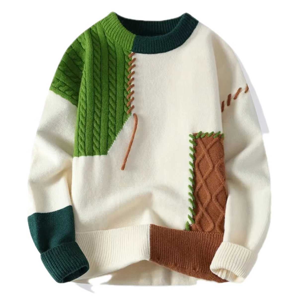 2024 Autumn Winter Warm Mens Sweater Fashion Turtle Neck Patch Work Zipper New Korean Street Clothing Zipper Casual Mens Clothing W240909
