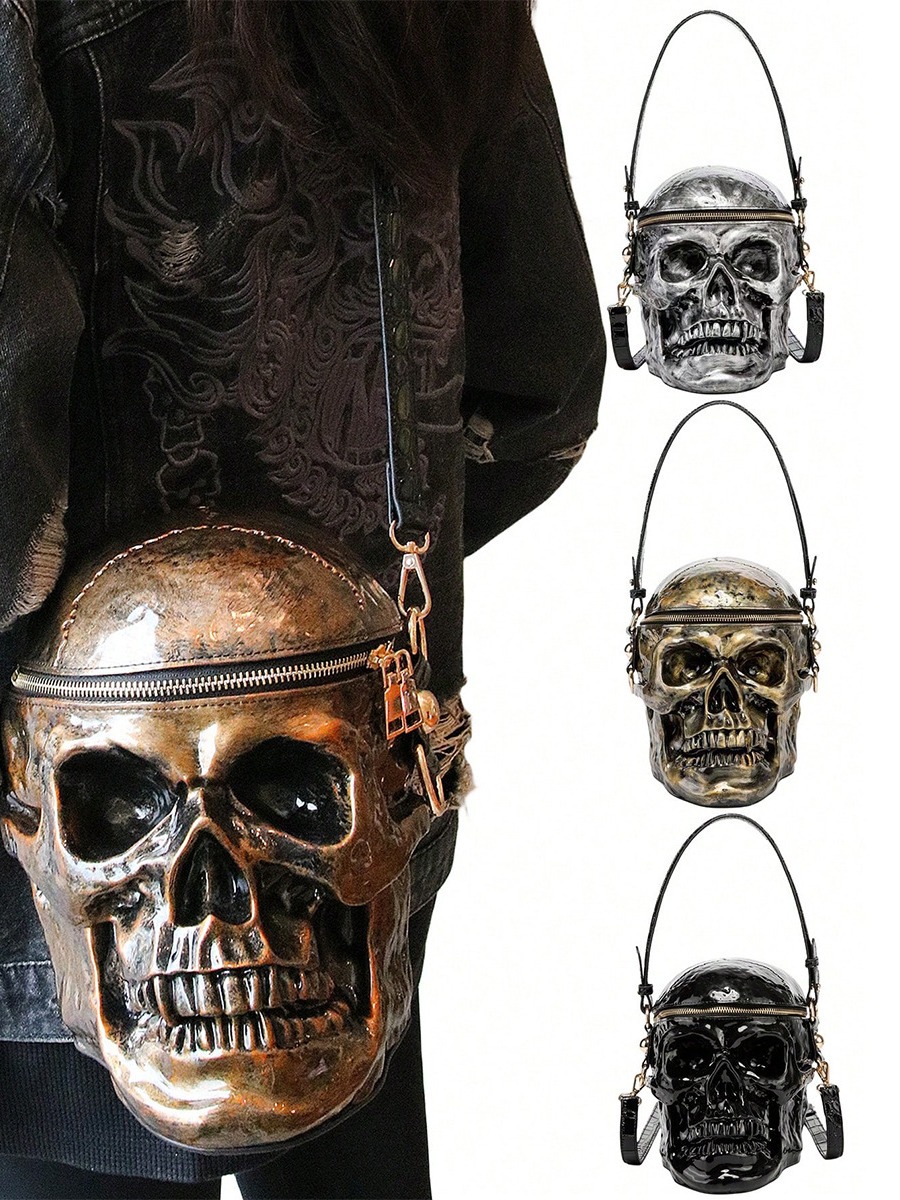 Punk gothic style dark skull tote bag street personality biker hip hop style crossbody bag