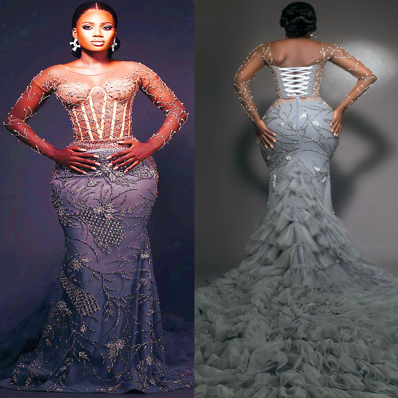2024 Grey Mermaid Prom Dresses For Special Occasions Rhinestones Rhinestones Beaded Evening Formal Party Second Reception Birthday Engagement Gowns Dr