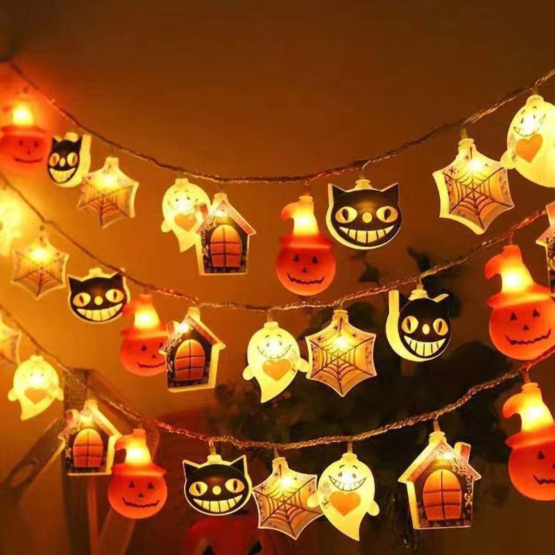 Halloween Lights Scary Monster Cat Ghost Pumpkin Indoor Battery Decoration Warm White String Lamp