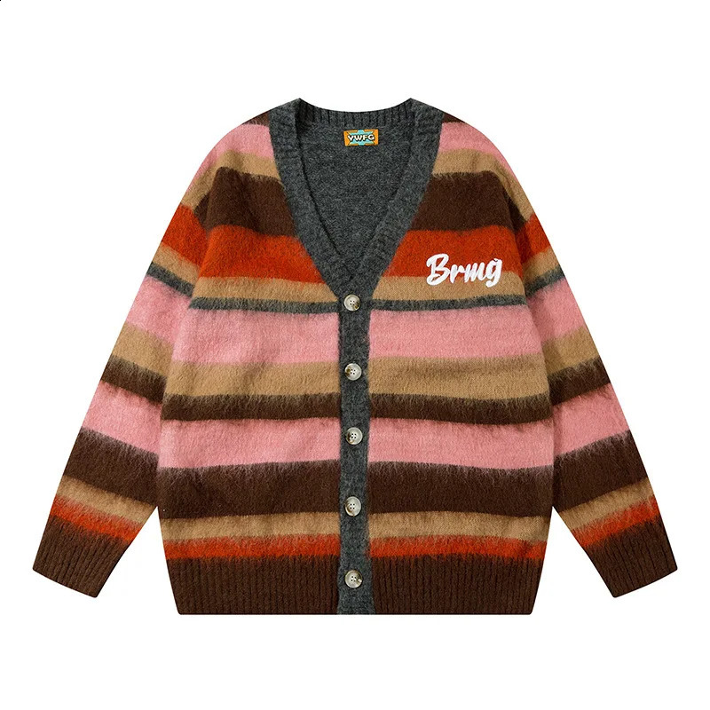 Colorful striped oversized loose cardigan sweater knitted top Y2K 240907