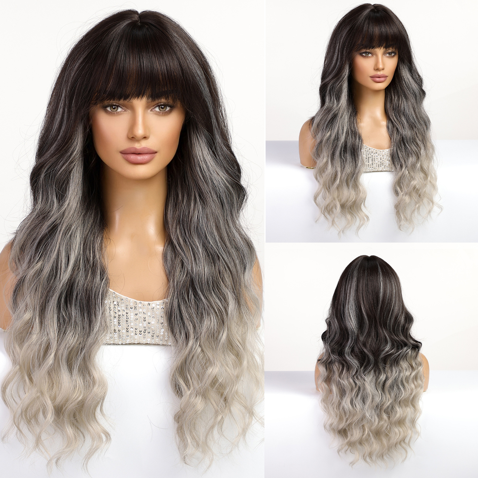 Hair Wigs Synthetic Wigs White gold Barbie wind big waves long curly hair shampooed face wig full head cover high temperature silk