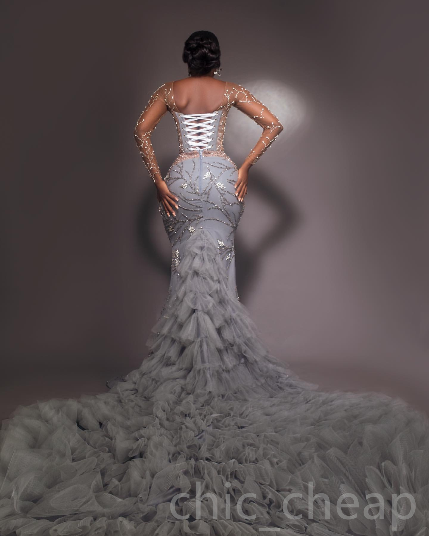 2024 Grey Mermaid Prom Dresses For Special Occasions Rhinestones Rhinestones Beaded Evening Formal Party Second Reception Birthday Engagement Gowns Dr