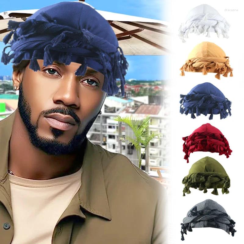 Berets Men Hat Punk Burr Trim Twisted Tail Fringe Cotton Bandana Hop Turban Hats Head Wrap Beanie Cap Solid Color Docker