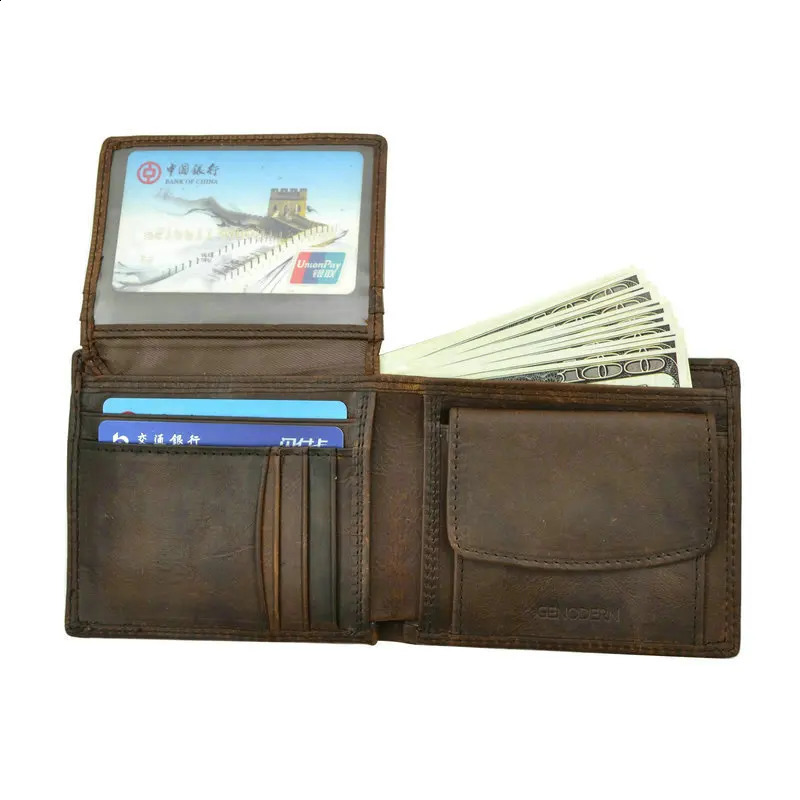 Cowboy leather mens wallet with coin pocket retro mens wallet function brown leather mens wallet with card slot 240907