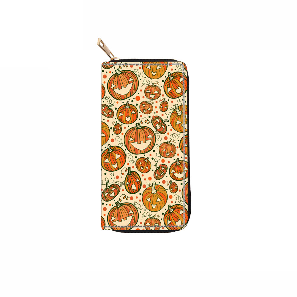2025 Designer PU Skull 3 Halloween Long Zipper Wallet Pumpkin Handbag Money Clip