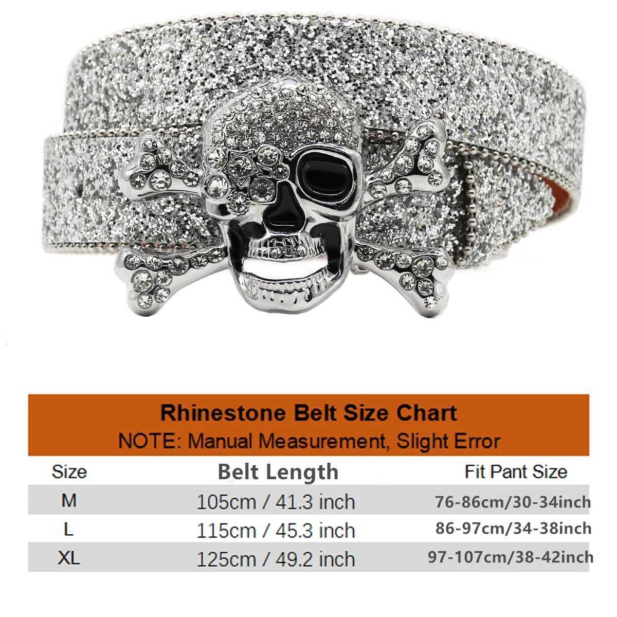 Womens Fashion Skeleton Rhinestone with Flash Stud Design Leather Diamond Belt Western Cowboy Dress W240909