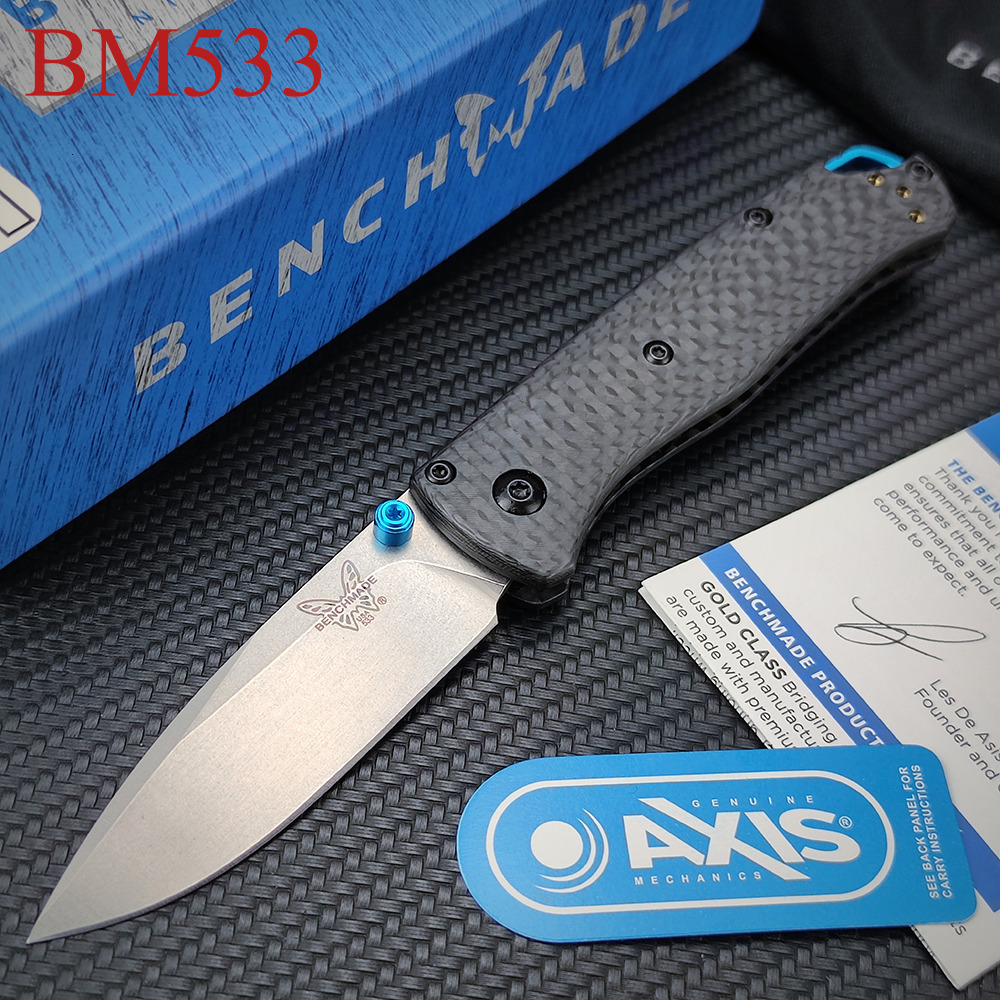 BM Mini Bugout 533 Folding Knife Drop Point Outdoor Flipper Carbon Fiber Handle Tactical Pocket Survival Hunting Rescue Knife