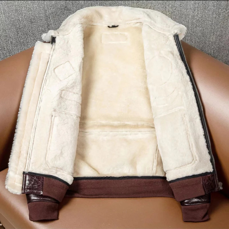 Winter thick Lambskin fur coat mens air force flight suit fashionable classic ultrathin plus size warm jacket 240904