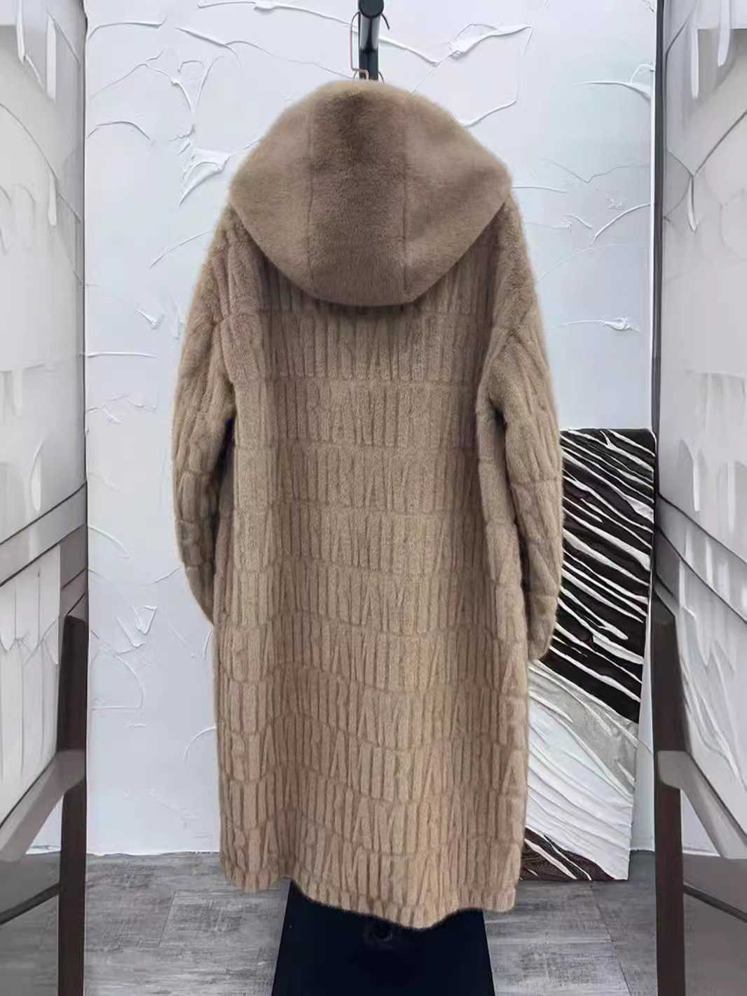 Hooded fur coat Loose slimming long Golden Sable fur onesie 2024 new warm long coat CL240827